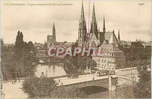 Ansichtskarte AK Strasbourg l'Eglise Protestante St Paul at la Cathedrale Tramway