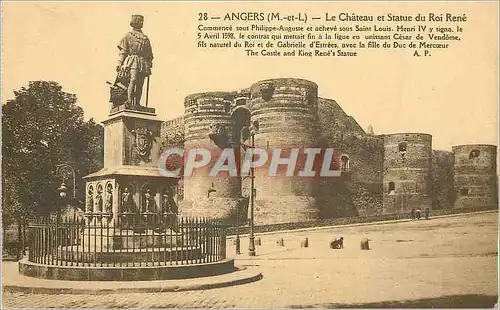 Cartes postales Angers (M et L) le Chateau et Statue du Roi Rene