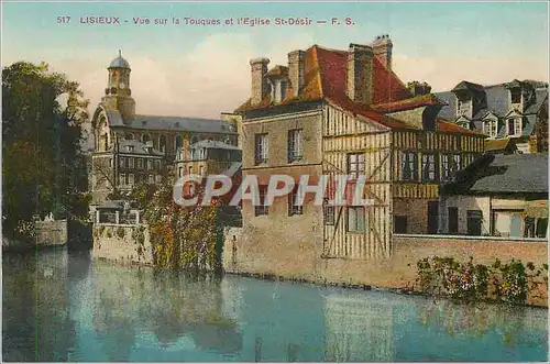 Cartes postales Lisieux Vue sur la Touques et l'Eglise St Desir