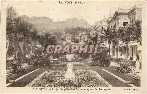 Cartes postales Menton La Cote d'Azur Le Jardin Public et les Montagnes de Ste Agnes