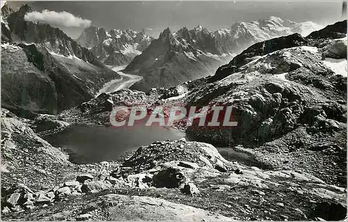 Moderne Karte Les Aiguilles de Chamonix et du Mont Blanc Le Lac Blanc dans son Decor En Face Mer de Glace et M