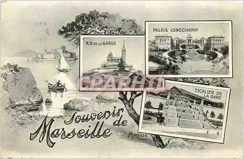 Cartes postales Souvenir de Marseille ND de la Garde Palais Longcham Escalier de la gare