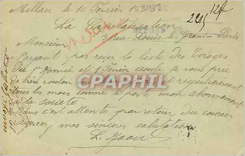 Entier Postal 10c Sage pour La Capitalisation Rue Louis le Grand Pris de Millau Aveyron 1898