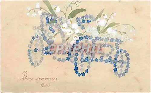 Cartes postales Bon Souvenir Fleurs Automobile