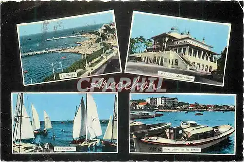 Cartes postales moderne Arcachon Cote d'Argent La plage Le casino Mauresque Les regates Vue prise de la jetee Bateaux