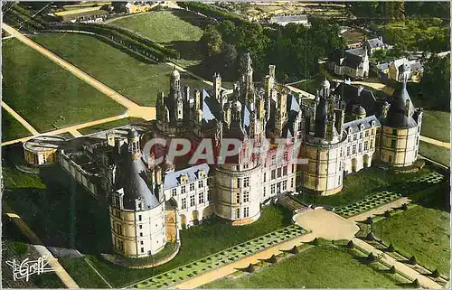 Moderne Karte Chambord (Loir et Cher) Touraine Vue aerienne Le Chateau (Fac Nord) Les Cheminees et les Terrass