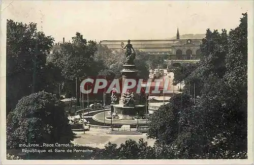 Moderne Karte Lyon Place Carnot Monument de la Republique et Gare de Perrache