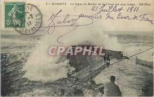 Ansichtskarte AK Biarritz La Digue du Rocher de la Vierge par Gros Temps