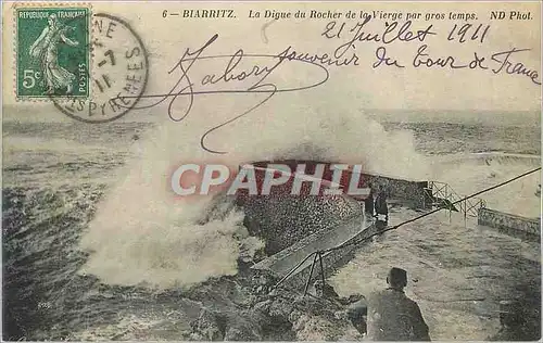 Cartes postales Biarritz La Digue du Rocher de la Vierge par Gros Temps