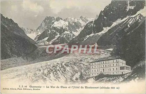 Cartes postales Chamonix La Mer de Glace et l'Hotel du Montanvert (Alt 1921 m)