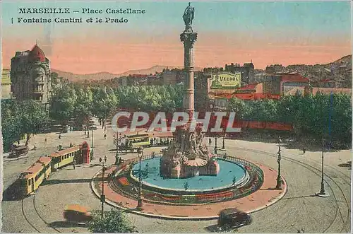 Cartes postales Marseille Place Castellane Fontaine Cantini et Prado Tramway