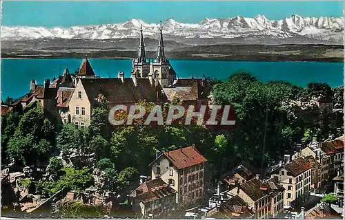 Moderne Karte Neuchatel Le Chateau et la Collegiale