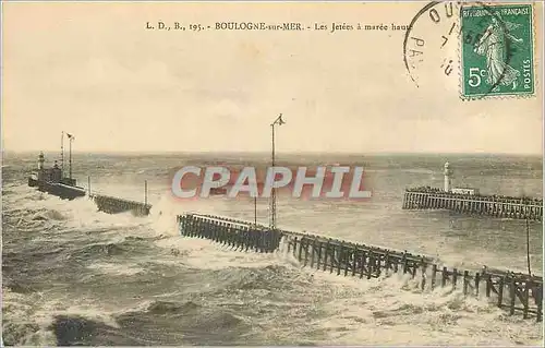 Cartes postales Boulogne sur Mer Les Jetees a Maree Haute