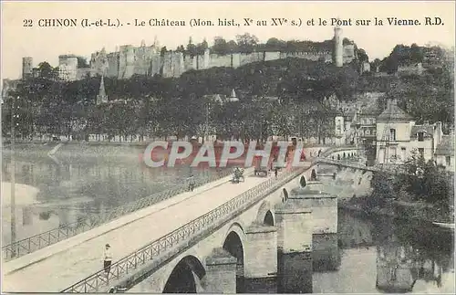 Cartes postales Chinon (I et L) Le Chateau (Mon His Xe au XVe S) et Pont sur la Vienne