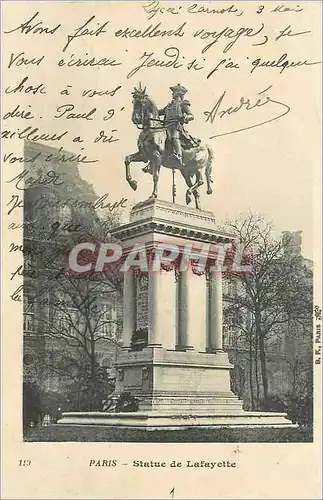Cartes postales Paris Statue de Lafayette