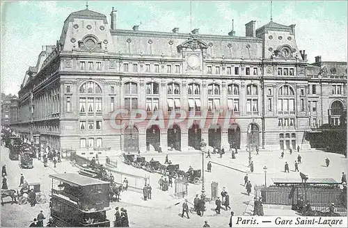 Cartes postales Paris Gare Saint Lazare Autobus Traemway
