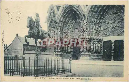 Cartes postales Reims Portail de la Cathedrale et Statue Jeanne d'Arc