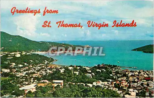 Moderne Karte Greetings from St Thomas Virgin Islands Charlotte Amalie Harbor
