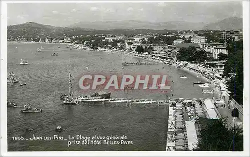 Cartes postales moderne Juan les Pins La Plage et vue Generale prise de l'Hote Belles Rives