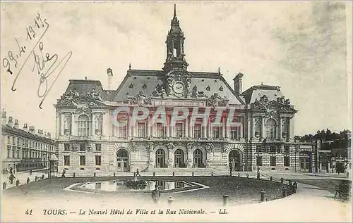 Cartes postales Tours le Nouvel Hotel de Ville et la Rue Nationale