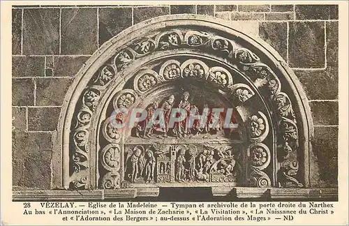 Cartes postales Vezelay Eglise de la Madeleine Tympan et archivolte de la Porte Droite du Narthex