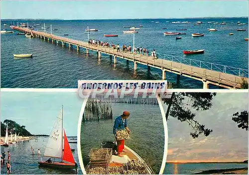 Moderne Karte Andernos les Bains Bassin d'Arcachon Cote AquitaineLa Jetee La Plage Scene Ostreicole Coucher de