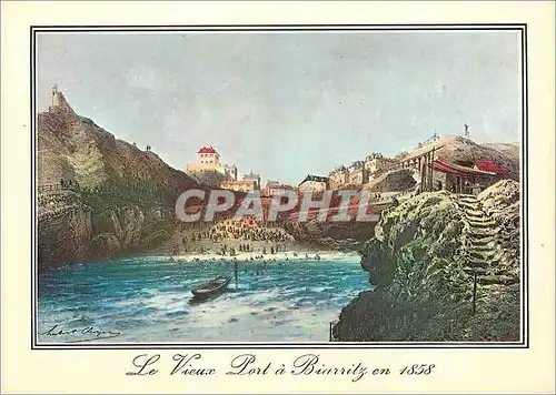 Moderne Karte Le Vieux Port a Biarritz en 1858 avec son Etablissement de Bains et sa petite Plage des Bains