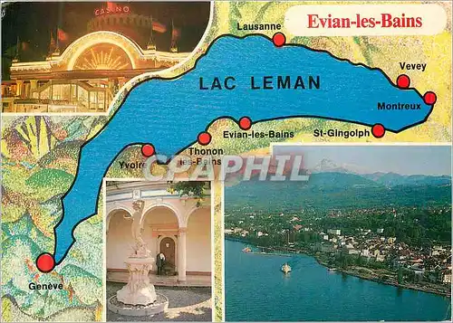Moderne Karte Evian les Bains (Haute Savoie) Geneve Yvoire Thonon les Bains St Gingolph Vevey Lausanne Montreu