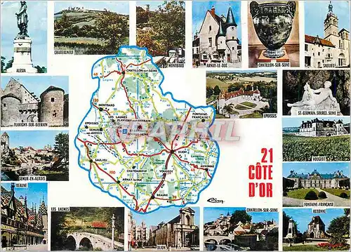 Moderne Karte Cote d'Or Superficie 878 700 Hectares Prefecture Dijon Sous Prefecture Beaune Montbard