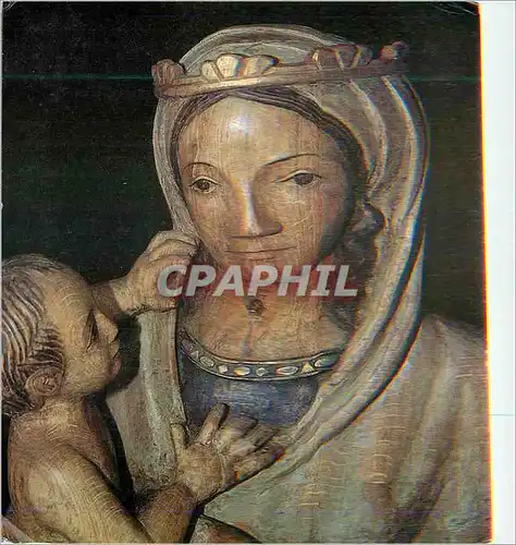 Moderne Karte Vierge a l'Enfant Bois Sculpte Polychrome Artisanats des Monasteres de Bethleem