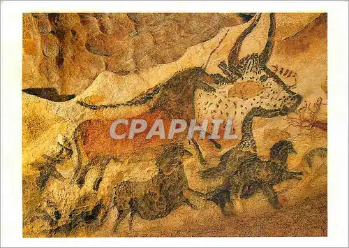 Moderne Karte Lascaux (Dordogne) Grand Taureau et Chevaux