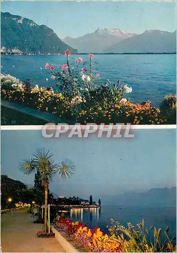 Moderne Karte Montreux Le Quai et le Dents du Midi Soiree sur les Quais