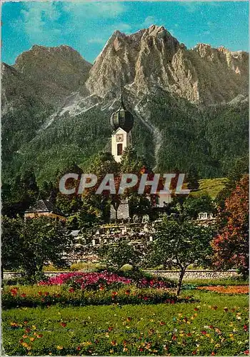 Cartes postales moderne Zugspifzdorf Grainau Kirche mit Grossem u Kleinen Waxenstein (2279 m)