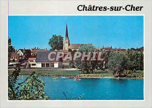 Cartes postales moderne Chartres sur Cher (Loir et Cher) sur les Bords du Cher la Plage l'Eglise et la Salle des Fetes