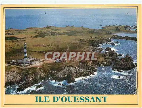 Moderne Karte Ile d'Ouessant la Cote Rocheuse et le Phare de Creac'h  Couleurs de Bretagne