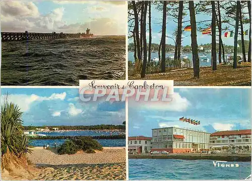 Moderne Karte Capbreton Visage des Landes Coucher de Soleil sur l'Estacade le Port le Casino Municipal