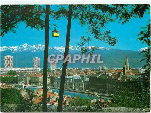 Cartes postales moderne Grenoble Quais de l'Isere Telepherique de la Bastille et Chaine de Belledonne