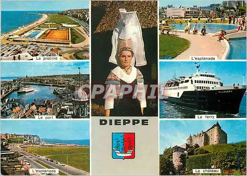 Moderne Karte Dieppe (Seine Maritime) la Cote Normande Le ferry Bateau L'esplanade Le ch�teau