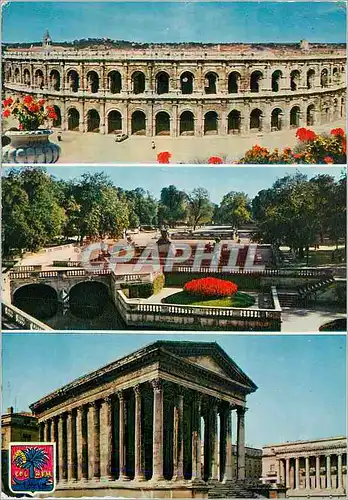 Moderne Karte Souvenir de Nimes les Arenes Romaines le Jardin de la Fontaine la Maison Carree