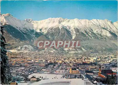 Moderne Karte Blick vom Berrgisel Station auf Innsbruck und Nordkette