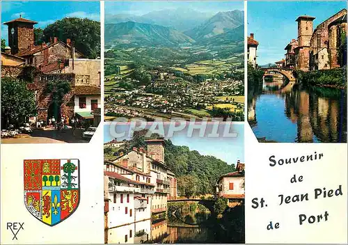 Cartes postales moderne Souvenir de St Jean Pied de Port La Porte Vieux Remparts et le Clocher de l'Eglise Vue Generale