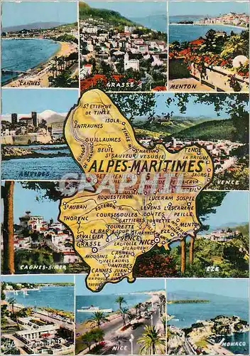 Moderne Karte Alpes Maritimes Cannes Grasse Menton Antibes Vence Cagnes sur Mer Juan les Pins Eze