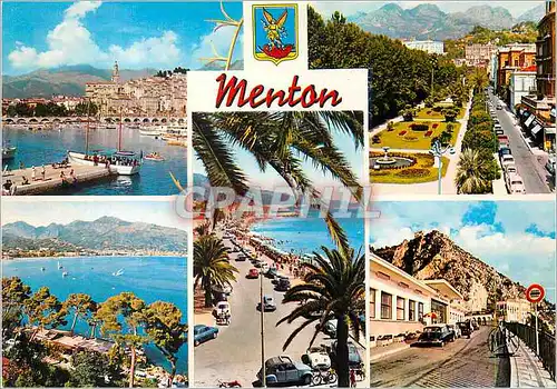 Moderne Karte Menton Perle de la France La Cote d'Azur Le Port Le Jardin Vue sur Carnoles et Menton Frontiere