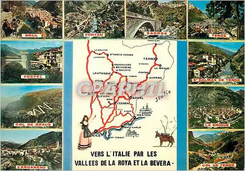 Moderne Karte Souvenir des Vallees de la Roya et de la Bevera Route Vers L'Italie