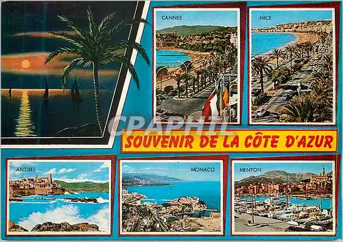 Moderne Karte Souvenir de la Cote d'Azur Antibes Cannes Nice Monaco Menton