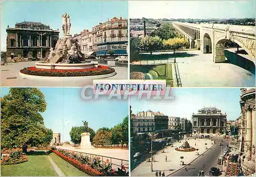 Moderne Karte Montpellier (Herault) Place de la Comedie L'Aqueduc Saint Clement Promenade du Peyrou