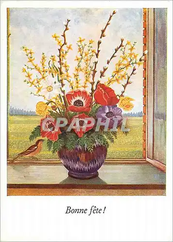 Cartes postales moderne Bonne Fete Art de la Bouche et des Pieds La Fenetre Fleurie D'apres un Original Peint avec le Pi