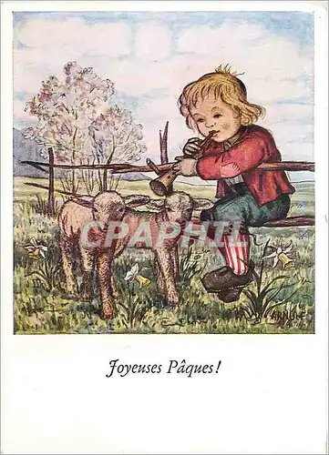 Cartes postales moderne Joyeuses Paques Le Petit Joueur de Flute Art de la Bouche et des Pieds D'apres un Original Peint