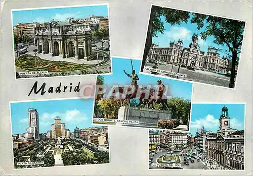 Cartes postales moderne Madrid Puerta de Alcala Palacia de Comunicaciones Plaza de Espana La Puerta del Sol Don Quijote