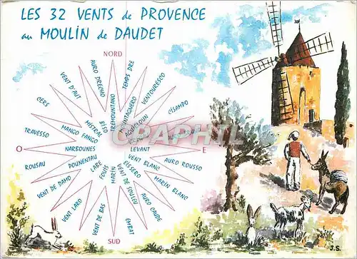 Moderne Karte Les 32 Vents de Provence au Moulin de Daudet Ane Donkey
